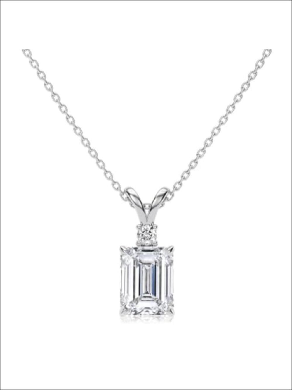 Emerald Cut Solitaire Pendant Necklace 925 Sterling Silver Rhodium Plated